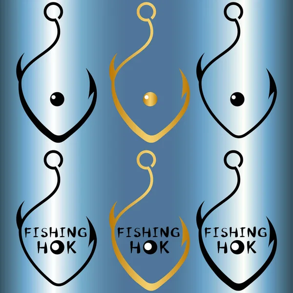 Uppsättning Logotyper Fiskkrok Form Fisk Med Och Utan Inskription — Stock vektor