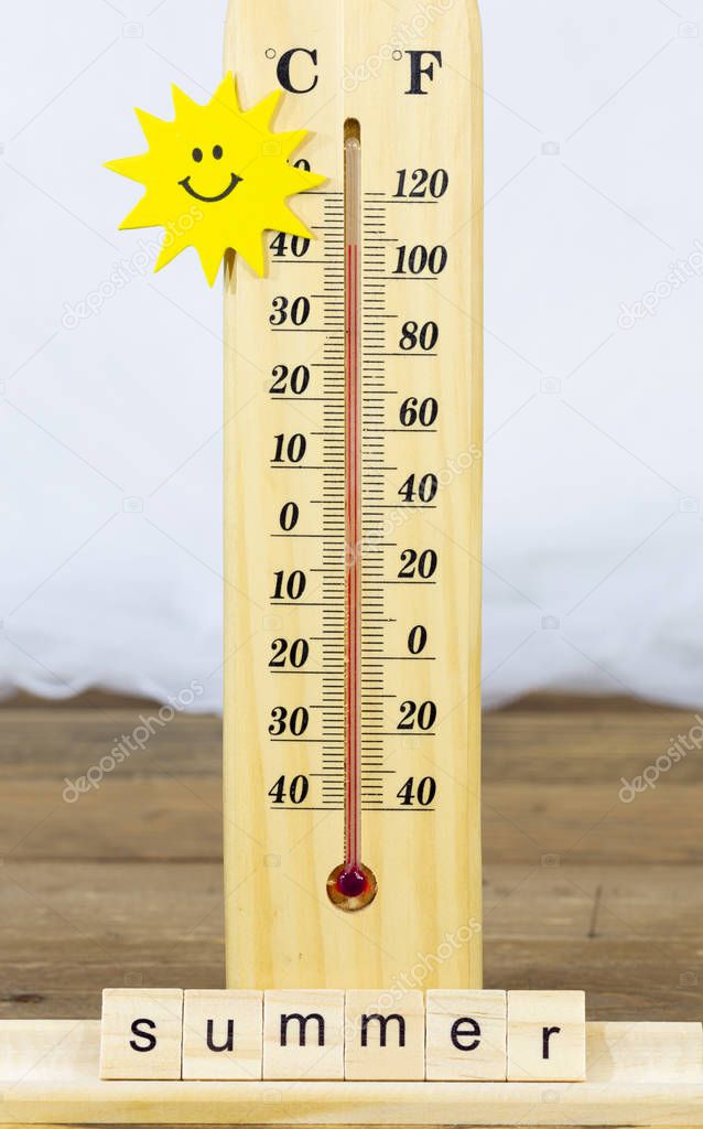 Thermometer marking more than 40 degrees in summer