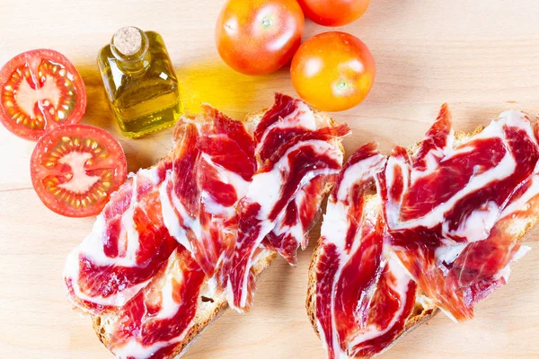 Bread Tomato Spread Ham Iberico — Stock Photo, Image