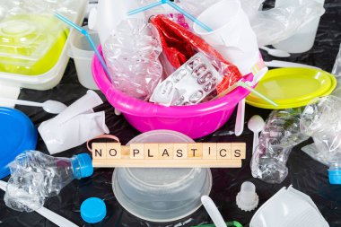 Various plastics and plastic containers for recycling clipart