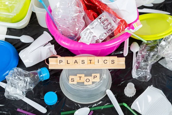 Různé Výrobky Plastů Plastových Obalů Recyklaci — Stock fotografie