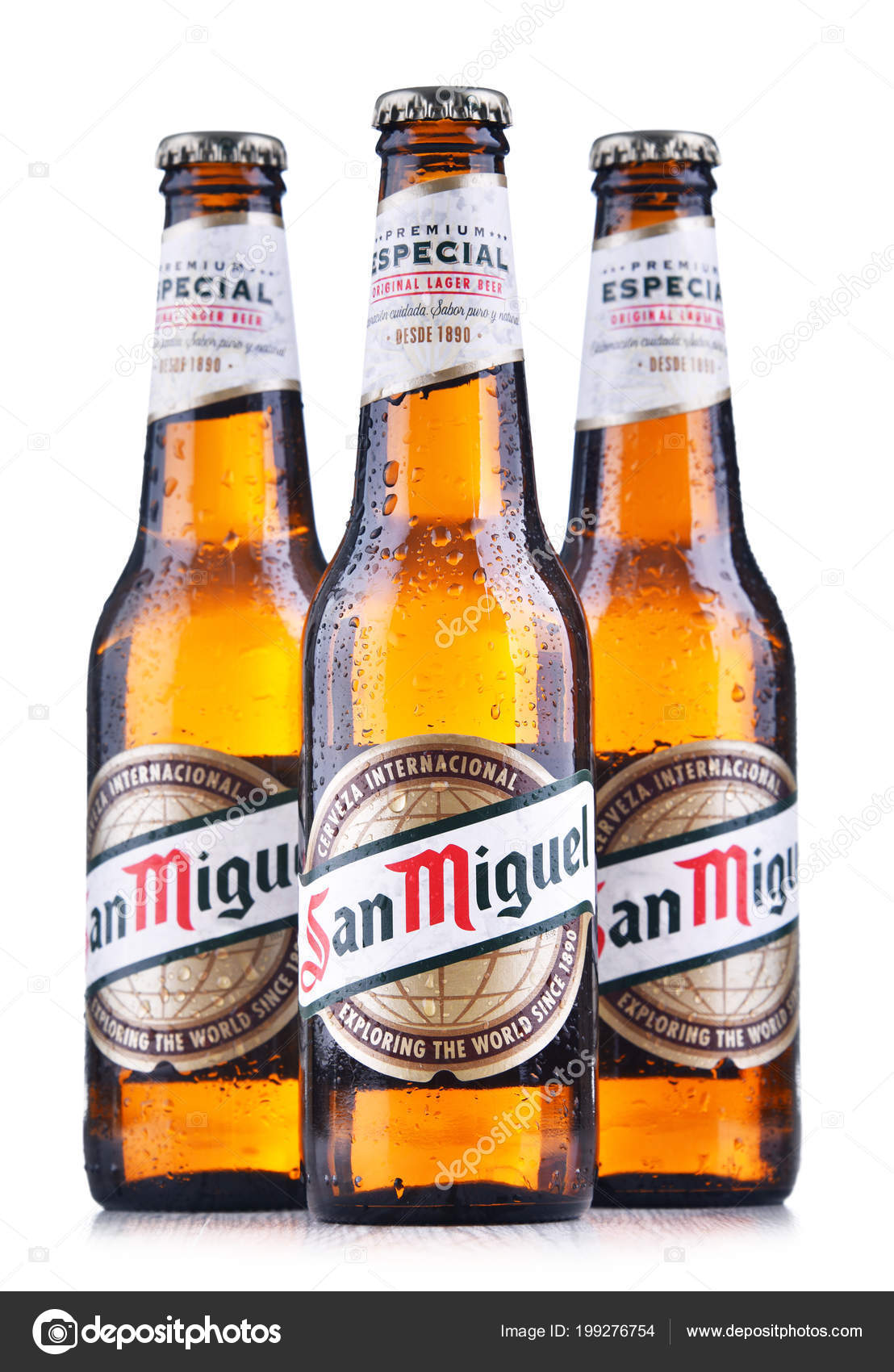 Poznan Pol Juni 2018 Flaschen San Miguel Bier Ein Helles — Redaktionelles  Stockfoto © monticello #199276754