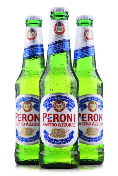Poznan Pol May 2018 Bottles Peroni Nastro Azzurro Premium Lager — Stock Photo, Image