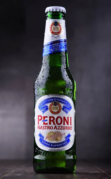 Poznan Pol May 2018 Bottle Peroni Nastro Azzurro Premium Lager — Stock Photo, Image