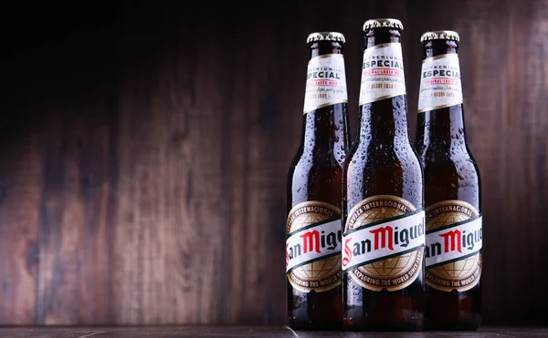 Poznan Pol Jun 2018 Bottles San Miguel Beer Filipino Pale — Stock Photo, Image