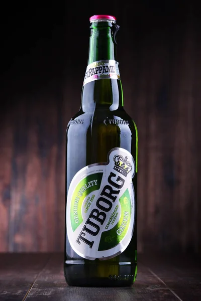 Poznan Pol Jun 2018 Garrafa Cerveja Tuborg Produzida Por Uma — Fotografia de Stock