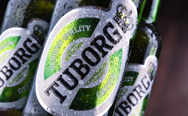 Познан Пол Июня 2018 Бутылки Пива Tuborg Производимого Датской Пивоваренной — стоковое фото
