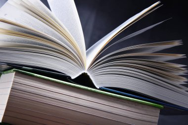 Masanın üzerinde açık bir kitapla kompozisyon.