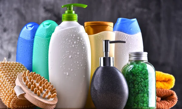 Пластикові Пляшки Догляду Тілом Косметичними Засобами — стокове фото