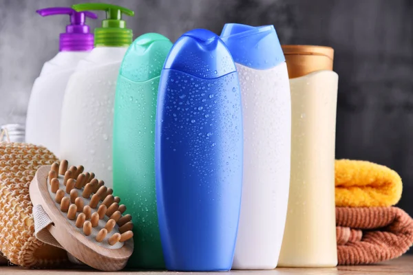 Пластиковые Бутылки Ухода Телом Косметические Средства — стоковое фото