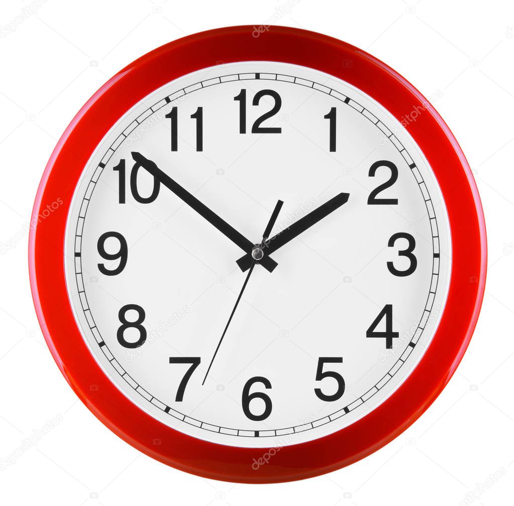 Wall clock isolated on white background. Ten to two.