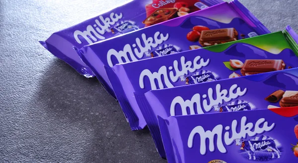 Poznan Pol Jun 2018 Chocolates Milka Uma Marca Confecção Chocolate — Fotografia de Stock