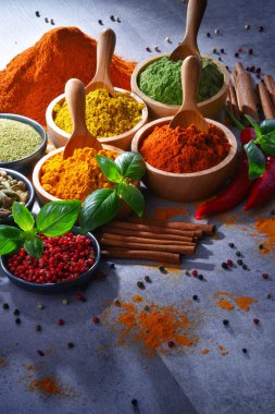 Baharat mutfak masasının üzerinde çeşitli.