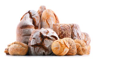 Beyaz üzerine izole edilmiş çeşitli fırın ürünleri ile bileşim