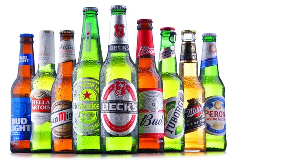 Poznan Pol July 2018 Bottles Famous Global Beer Brands Including — Stock Photo, Image