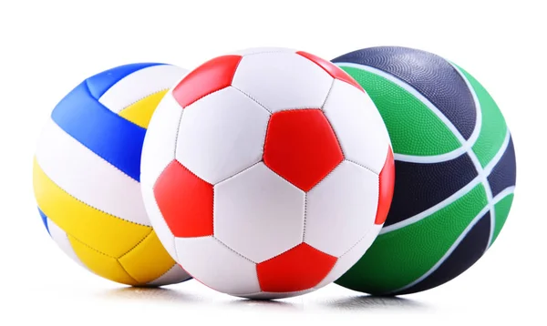 Drie Sport Ballen Witte Achtergrond — Stockfoto