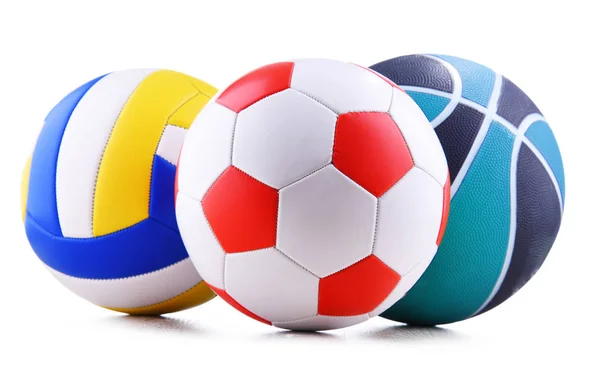 Drie Sport Ballen Witte Achtergrond — Stockfoto