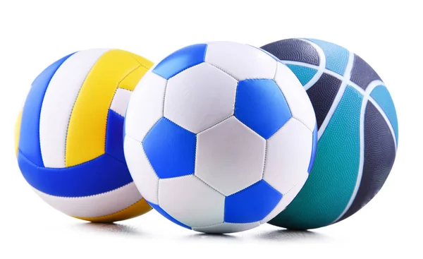 Drie Sport Ballen Witte Achtergrond — Stockfoto