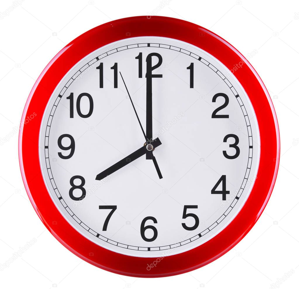 Wall clock isolated on white background. Eight oclock.