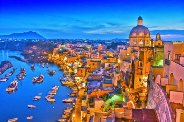 Procida Island, İtalya'nın Metropolitan City of Naples, Campania, İtalya'nın panoramik manzaralı.