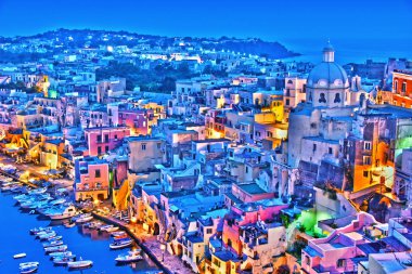Procida Island, İtalya'nın Metropolitan City of Naples, Campania, İtalya'nın panoramik manzaralı.