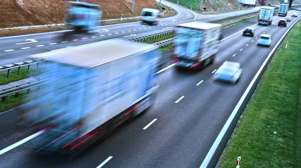 Lastbilar Fyrfilig Kontrollerad Access Motorväg Polen — Stockfoto