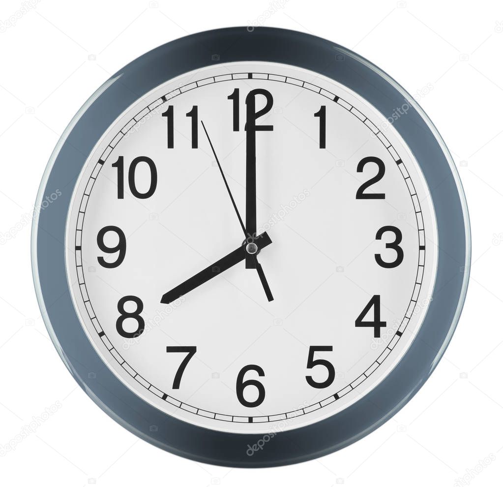 Wall clock isolated on white background. Eight oclock.