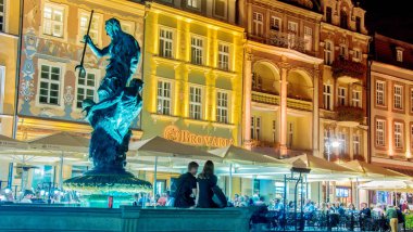 Poznan, Pol - 20 Ağustos 2018: Mimari eski pazar Poznan, Polonya