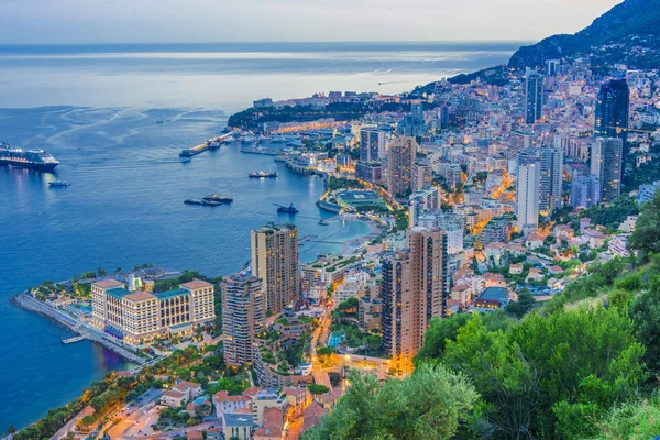 Vista Ciudad Mónaco Riviera Francesa Después Del Atardecer —  Fotos de Stock