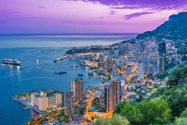 Vista Ciudad Mónaco Riviera Francesa Después Del Atardecer —  Fotos de Stock
