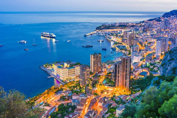 Vista Cidade Mônaco Riviera Francesa Após Pôr Sol — Fotografia de Stock