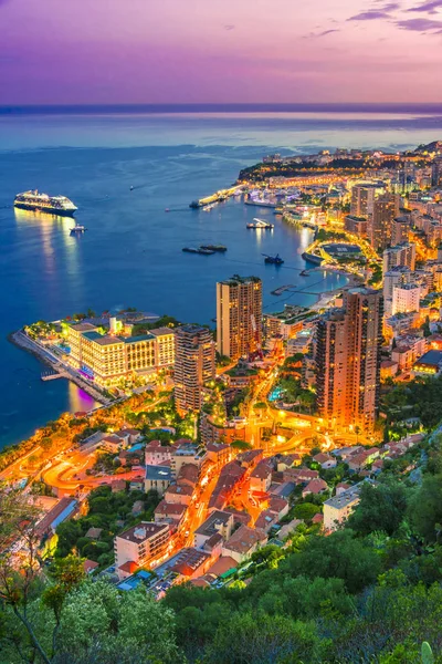 View City Monaco French Riviera Sunset — Stock Photo, Image