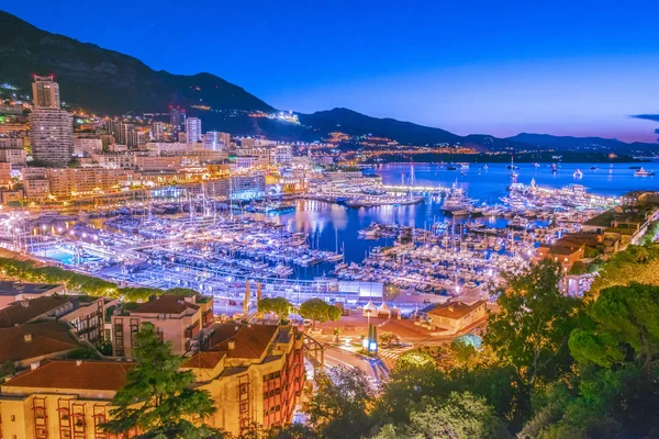 Veduta Della Città Monaco Sulla Costa Azzurra Dopo Tramonto — Foto Stock