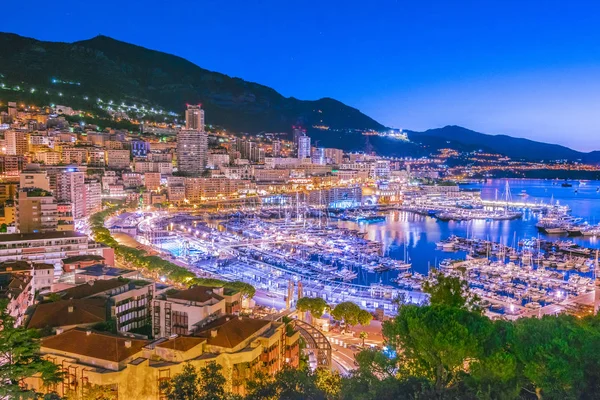 Veduta Della Città Monaco Sulla Costa Azzurra Dopo Tramonto — Foto Stock