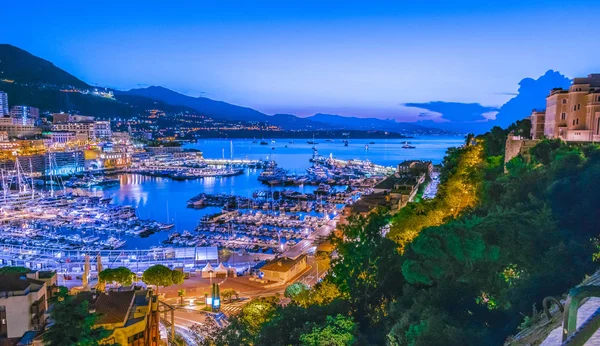 Vista Ciudad Mónaco Riviera Francesa Después Del Atardecer —  Fotos de Stock