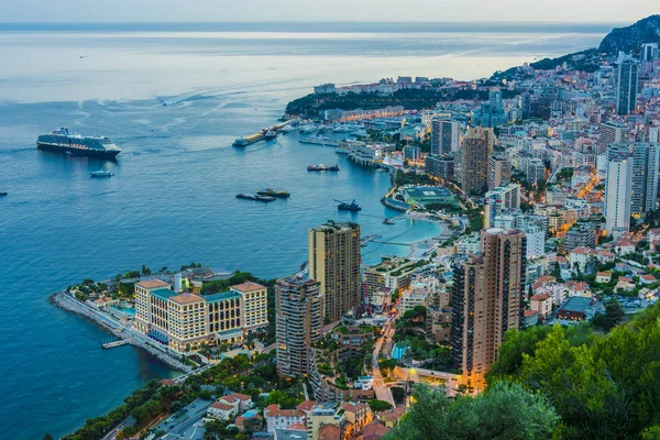 Blick Auf Die Stadt Monaco Der Französischen Riviera Nach Sonnenuntergang — Stockfoto