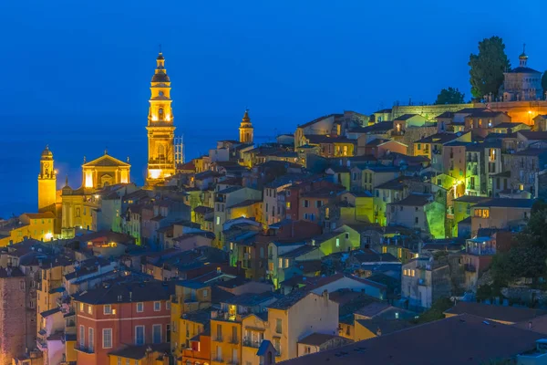 Arquitectura Del Casco Antiguo Menton Riviera Francesa Por Noche —  Fotos de Stock