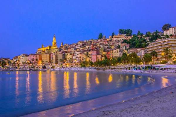 Architettura Della Città Vecchia Mentone Sulla Costa Azzurra Notte — Foto Stock