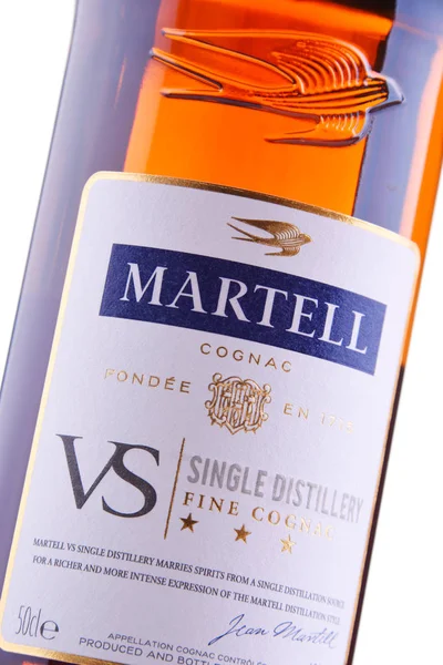 Poznan Pol Sep 2018 Bottle Martell Cognac Brand Founded 1715 — Stock Photo, Image