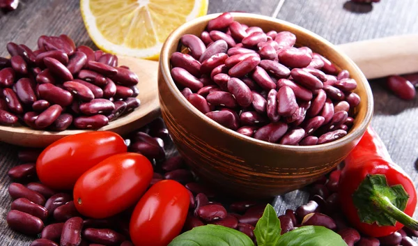 Composition Bowl Kidney Bean Wooden Table — Stock Photo, Image