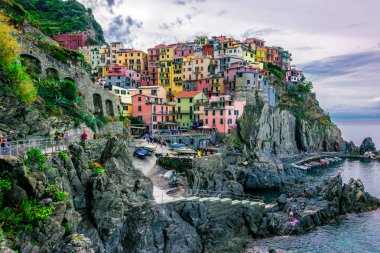 Manarola, İtalya - 13 Eylül, 2018: Pitoresk kasaba, Manarola, La Spezia, Liguria, İtalya'nın ili