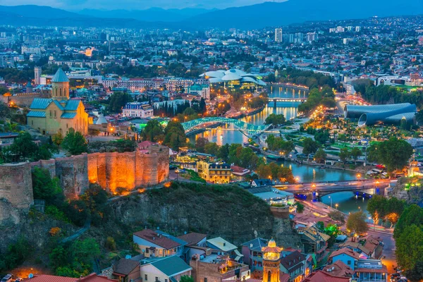 Панорама Тбілісі Грузія Після Заходу Сонця — стокове фото
