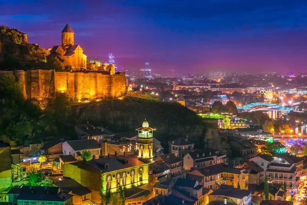 Panoramautsikt Över Tbilisi Georgien Efter Solnedgången — Stockfoto