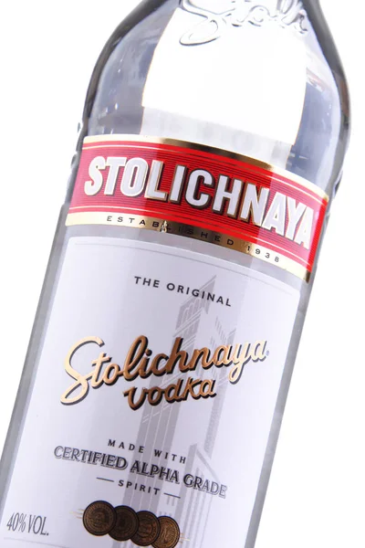 Poznan Poland Nov 2018 Bottle Stolichnaya Popular Brand Russian Vodka — Stock Photo, Image