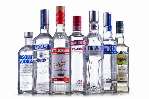 Poznan Polónia Nov 2018 Garrafas Várias Marcas Globais Vodka Maior — Fotografia de Stock