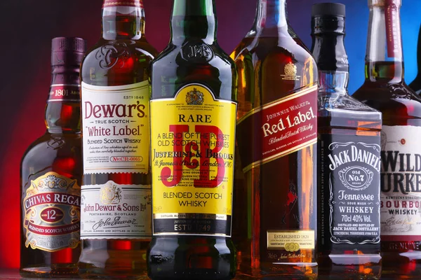 Poznan Poland Nov 2018 Bottles Several Global Whiskey Brands Most — Stock Photo, Image