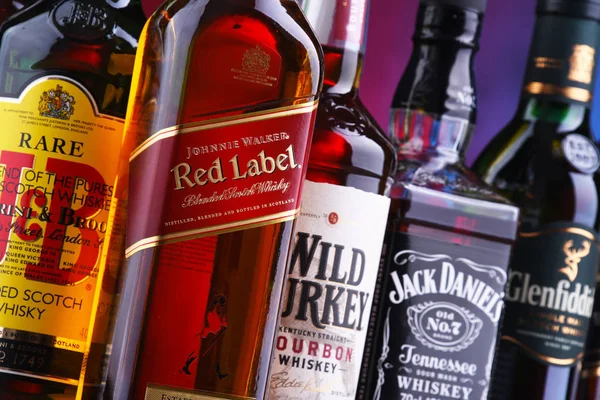 Poznaň Polsko Listopad 2018 Láhve Několik Globálních Whiskey Značek Nejoblíbenější — Stock fotografie