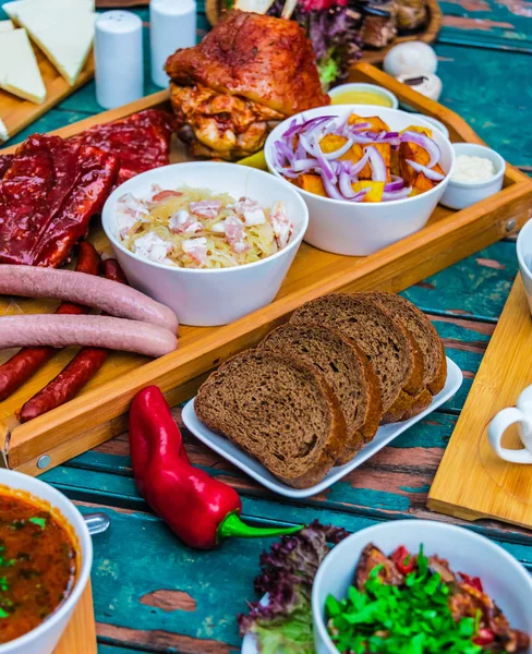 Exhibición Platos Georgianos Tradicionales Surtidos — Foto de Stock