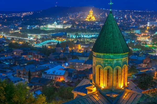 Panoramiczny Widok Tbilisi Gruzja Zachodzie Słońca — Zdjęcie stockowe