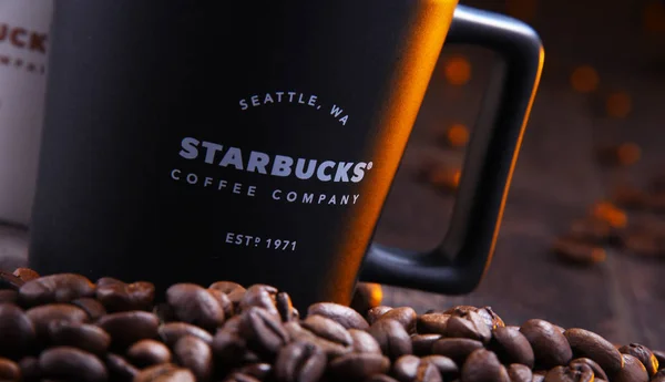 Poznan Pol Nov 2018 Cups Starbucks Coffee Company Coffeehouse Chain — Stock Photo, Image
